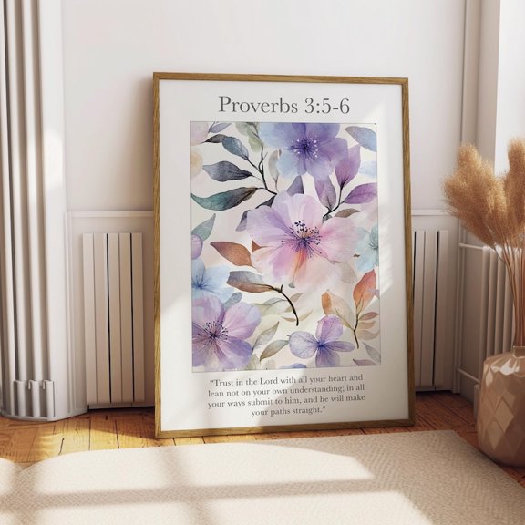 Proverbs 3:5-6 Floral Bible Verse Art Print 8x10 UNFRAMED