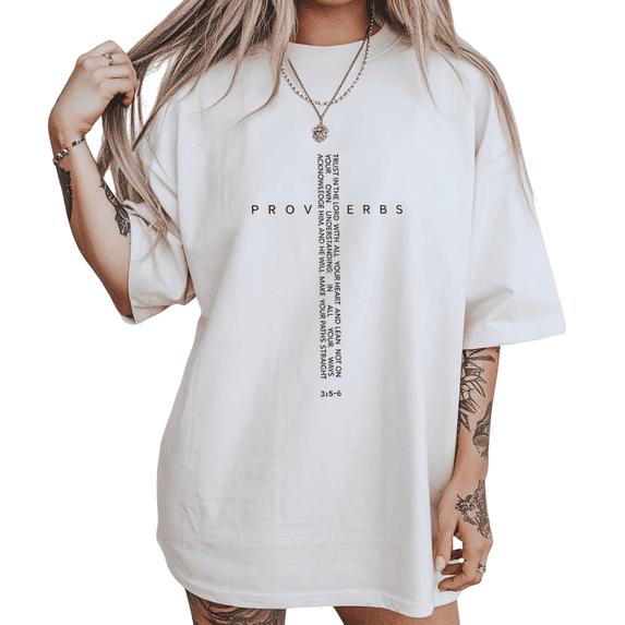 Proverbs 3 5 6 Scripture Minimalist Graphic Short Sleeve T-Shirt Crewneck White Tops
