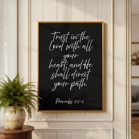 Proverbs 3:5-6 Scripture Poster – Minimalist Christian Wall Art 12x18 UNFRAMED