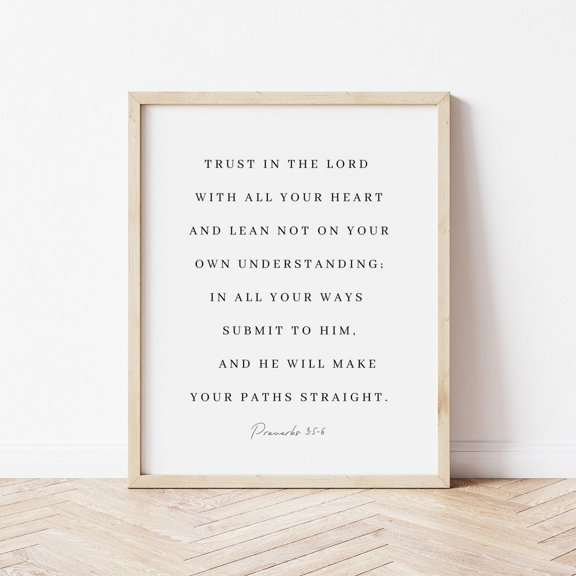 Proverbs 3:5-6 Trust In The Lord Bible Verse Wall Art Scripture Christian Nursery Minimalistic, Stretched Canvas 8x10in
