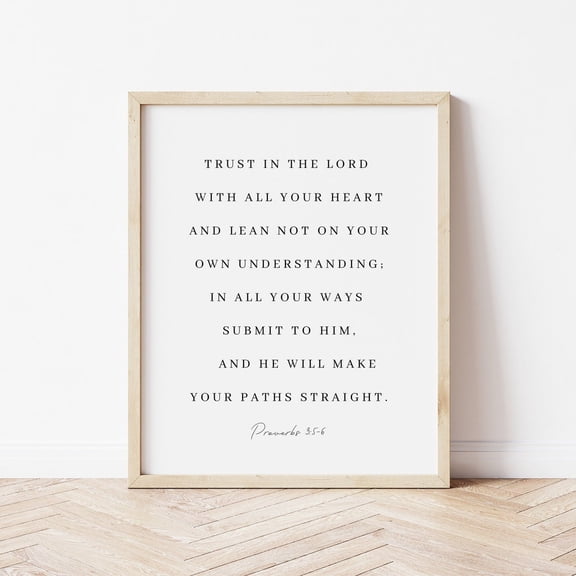 Proverbs 3:5-6 Trust In The Lord Bible Verse Wall Art Scripture Christian Nursery Minimalistic Unframed Paper Print