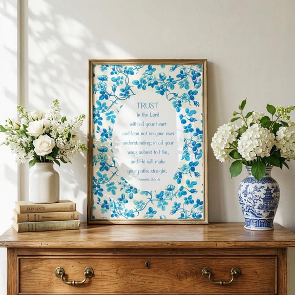 Proverbs 3 5 6 Trust In The Lord Blue Wall Decor Unframed Paper Print