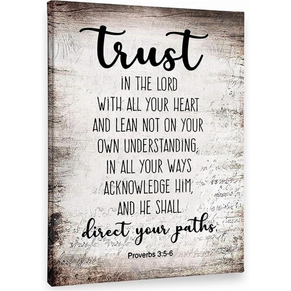 Proverbs 3:5-6 Trust In The Lord Canvas Art, Rustic Farmhouse Christian Wall Decor Gift