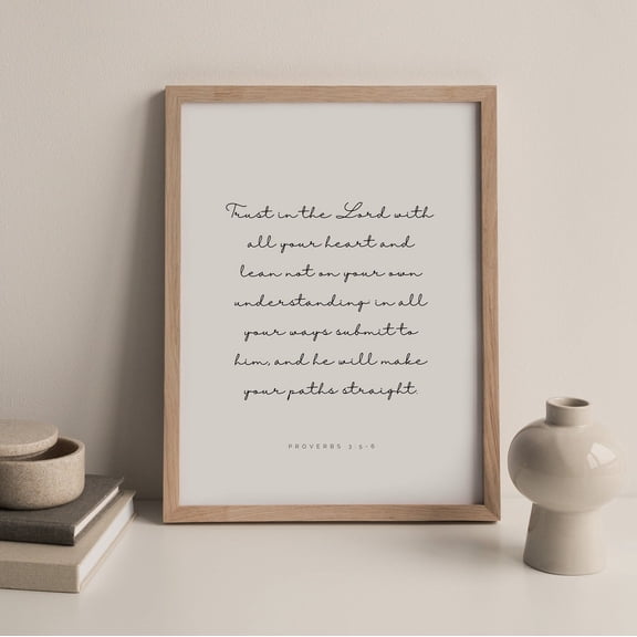 Proverbs 3:5-6 Trust In The Lord With All Your Heart Bible Verse Wall Art Christian Scripture Modern Print, Unframed Canvas 8x10in