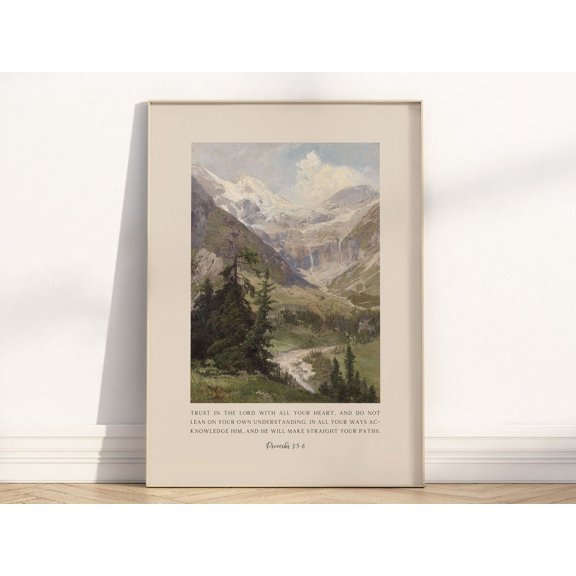 Proverbs 3 5 6 Trust in the Lord Christian Vintage Landscape Mountain Art