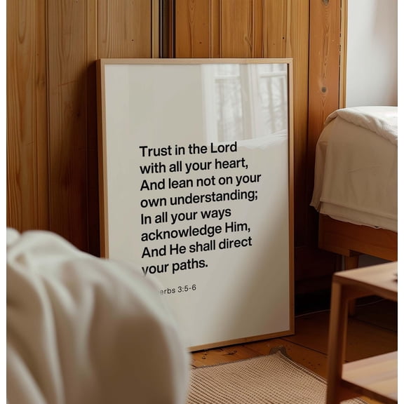 Proverbs 3 5 6 Trust in the Lord Scripture Wall Art, Unframed Paper Print Size 8x12