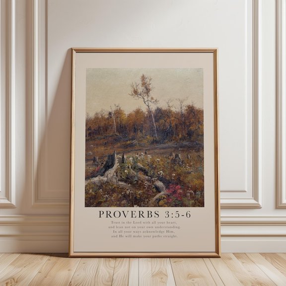 Proverbs 3:5-6 Vintage Art Poster | Christian Wall Art 8x10 UNFRAMED
