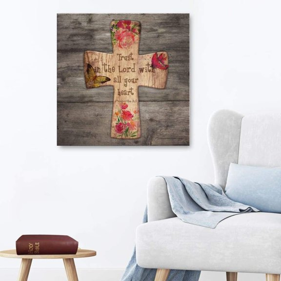Proverbs 3:5 Trust In The Lord Canvas Art, Christian Scripture Wall Decor, Framed Gift