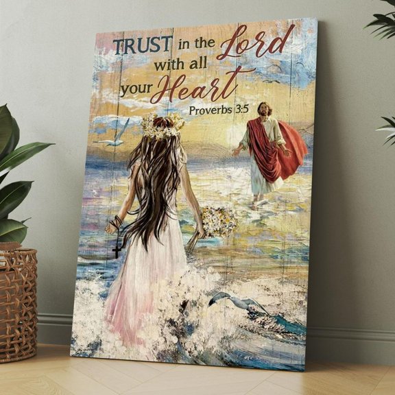 Proverbs 3:5 Trust In The Lord Christian Framed Canvas Wall Art, Bible Verse Scripture Home Decor for Office Living Room, Inspirational Religious Wall Decor Gift