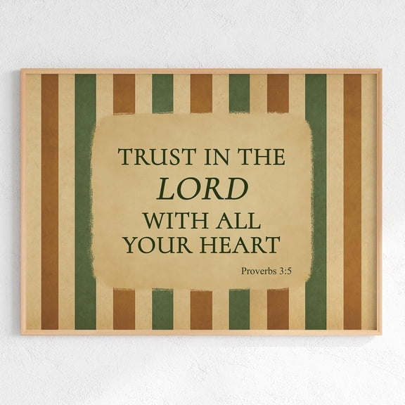 Proverbs 3:5 Trust in The Lord Retro Striped Bible Verse Christian Decor, Unframed Paper Poster 8x10in