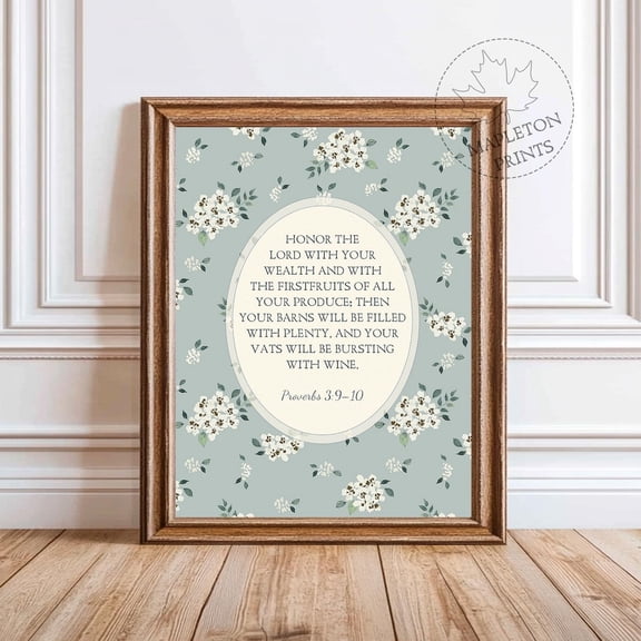 Proverbs 3:9 10 Bible Verse Printable Christian Art, Unframed Canvas 16x20in