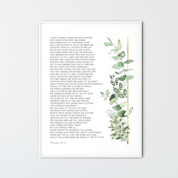 Proverbs 31:10-31 A Wife Of Noble Character Scripture Wall Art Print