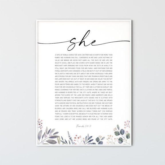 Proverbs 31:10-31 Noble Character Mothers Day Scripture Wall Art Unframed Paper Print