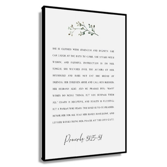 Proverbs 31 25-31 Wall Art, Botanical Bible Verse Poster, Christian Wall Art, Scripture Art Print for Mother's Day Gift Poster Kitchen Wall Canvas