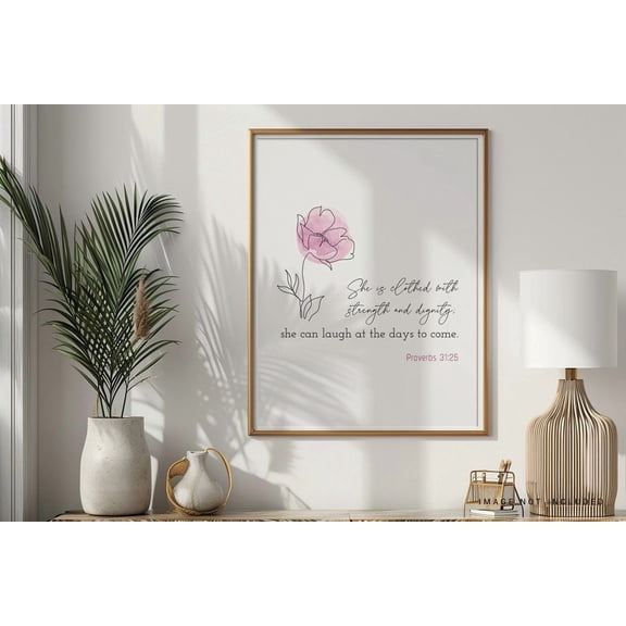 Proverbs 31:25 Bible Verse Wall Art Scripture Mothers Day Christian Wall Decor Unframed Paper Print