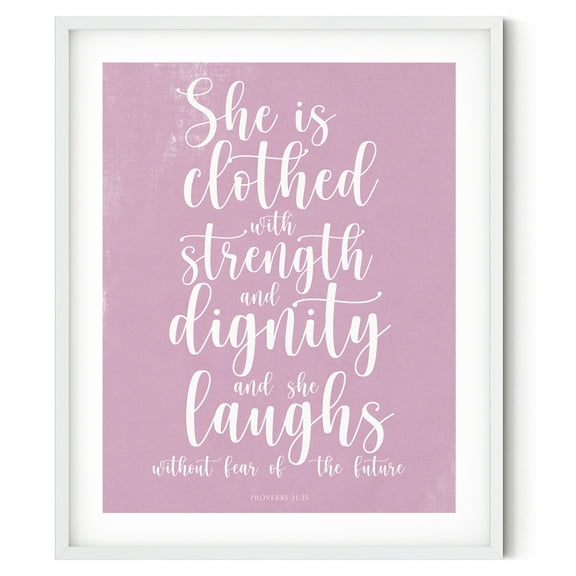Proverbs 31:25 Canvas Wall Art Christian Religious - 11x14 - Unframed Print