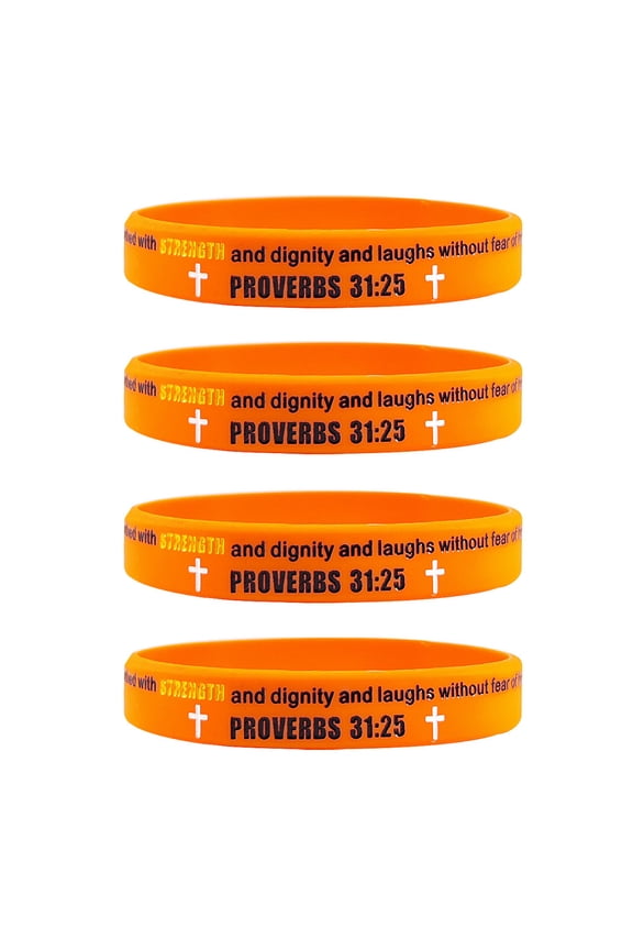 Proverbs 31 25 Gifts for Women Teen Girls,Christian Cross Bible Verse Wristbands Orange Silicone Religious Faith Jewelry God Prayer Inspirational Gift for Her