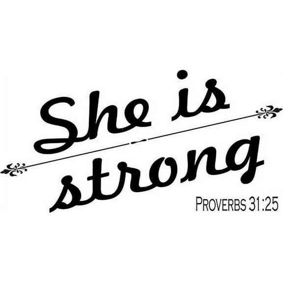 Proverbs 31:25 V5, Bible Verse Vinyl Wall Decal by Scripture Wall Art, 11"x22" Black