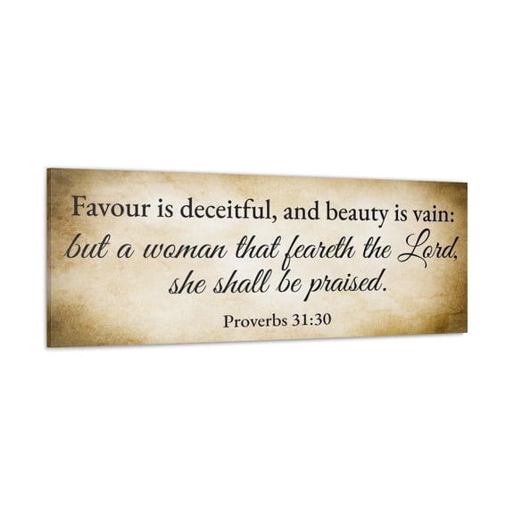 Proverbs 31:30 Gold Bible Verse Canvas Christian Wall Art Ready to Hang Unframed