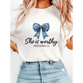 thumbnail image 1 of Proverbs 31 She is Worthy Christian Print Tshirts Women Religious Graphic Tees Bible Verse Short Sleeve Shirts Casual Tops Faith Based Apparel White,M, 1 of 6