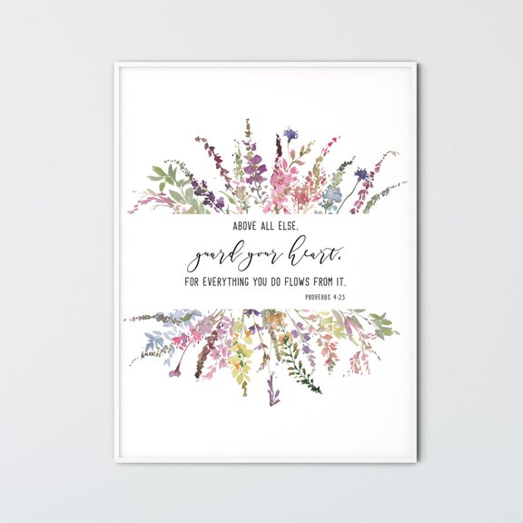 Proverbs 4:23 Guard Your Heart Scripture Wall Art Poster, Unframed Size 24x36