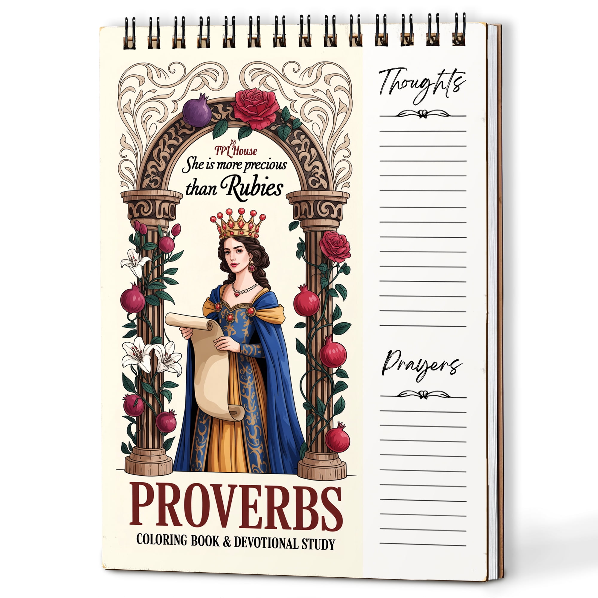 Proverbs Coloring Book for Adults, 30 Minimalist Scripture Art Pages with Reflection & Prayer Space, Spiral Bound, A4 or A5 Softcover or Wood Cover