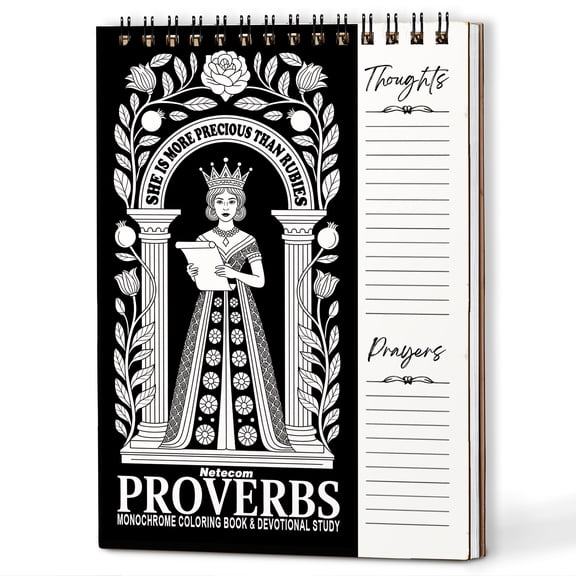 Proverbs Monochrome Coloring Book for Adults, 30 Minimalist Scripture Art Pages with Reflection & Prayer Space, Spiral Bound, A4 or A5 Softcover or Wood Cover