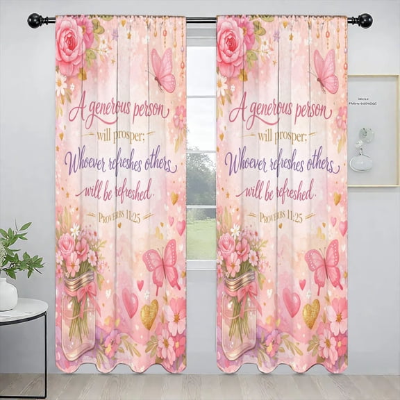 Proverbs Pink Floral Bible Verse Custom Window Curtains 52 x 84 Inch Set of 2 Panels