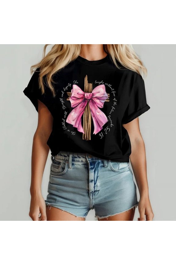 Proverbs She Is Clothed With Strength Coquette Bow Light Pink Shirt, Unisex T-Shirt