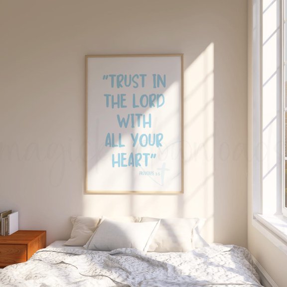 Proverbs Wall Art Print Light Blue Christian Decor Unframed Paper Print