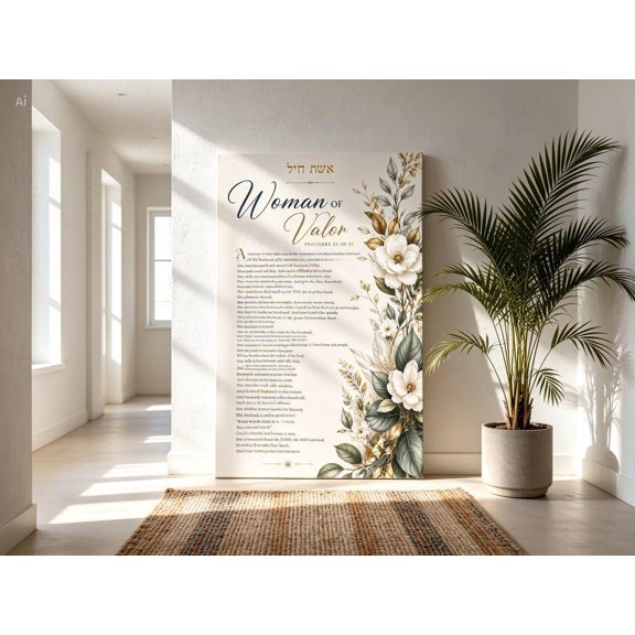 Proverbs Woman Of Valor Wall Art, Hebrew And English Bible Verse, Christian Decor For Prayer Room Living Room