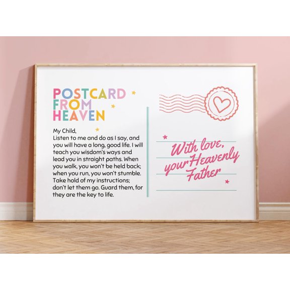 Proverbs for Wall Art Colorful Children Bible Wall Art Catechism Postcard Decor, Unframed Paper Poster 8x10in