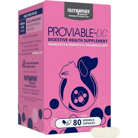 Proviable Digestive Health Supplement DC Capsules for Cats and Dogs, 80 Count