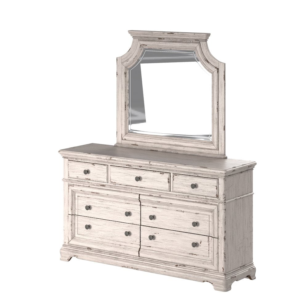 Providence Antique White Mahogany 7-Drawer Dresser with Mirror