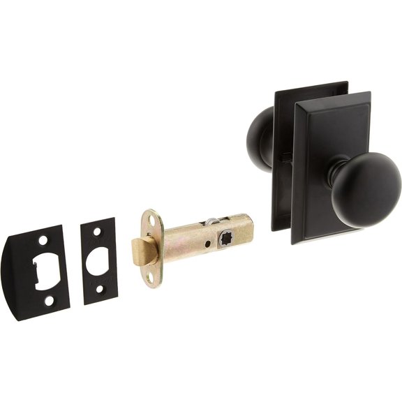 Providence Door Set with Round Brass Knobs Passage in Flat Black. Doorsets.