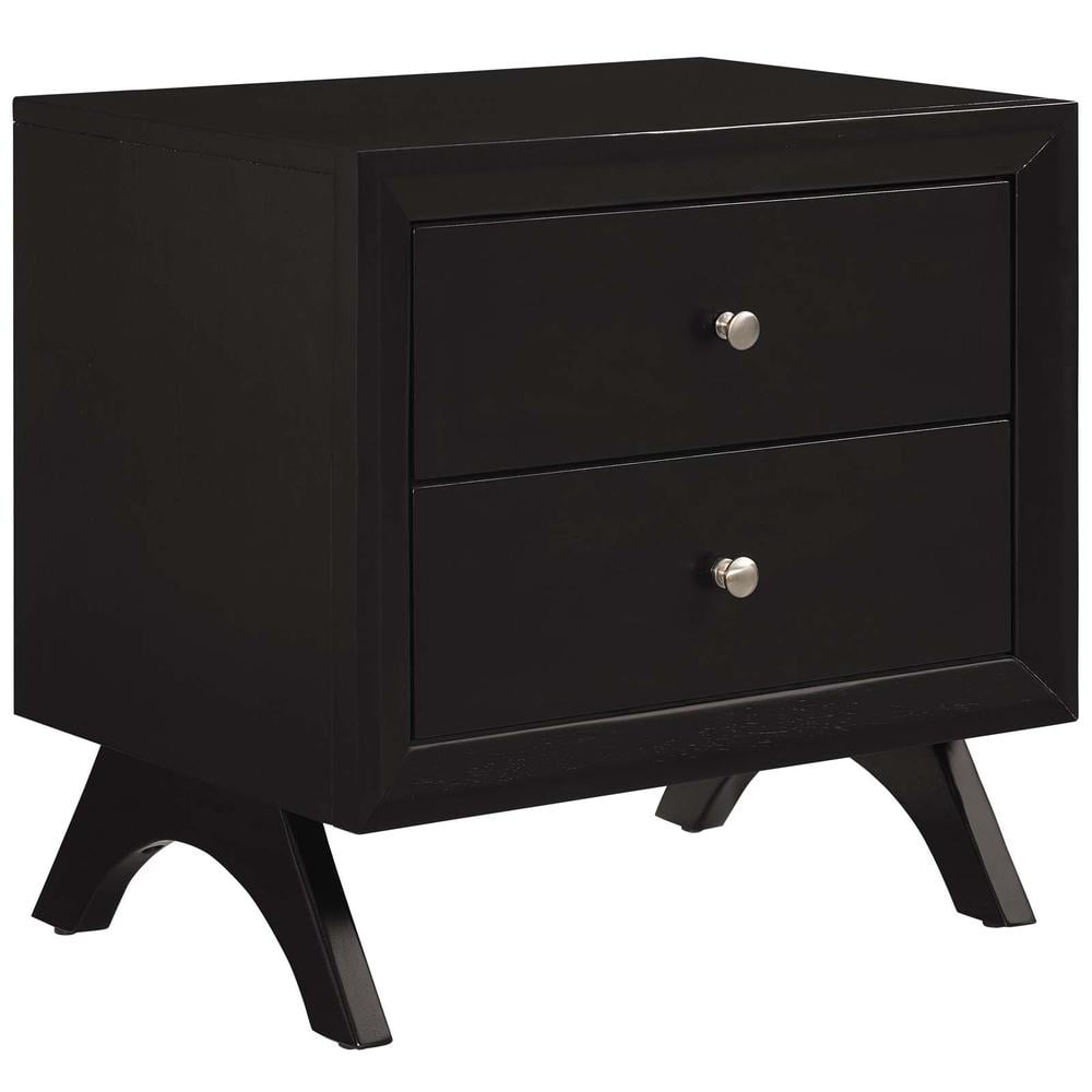 Providence Black Rubberwood and MDF Nightstand with Silver Knobs