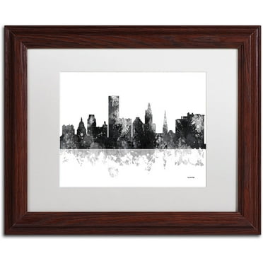 "Providence RI Skyline BG-1" Canvas Art by Marlene Watson, White Matte, Wood Frame