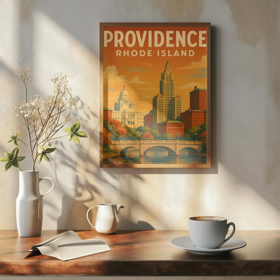 Providence Rhode Island Retro Travel Poster Vintage City Wall Art Poster State Capitol Skyline Artwork Or, Unframed Poster Size 8x12