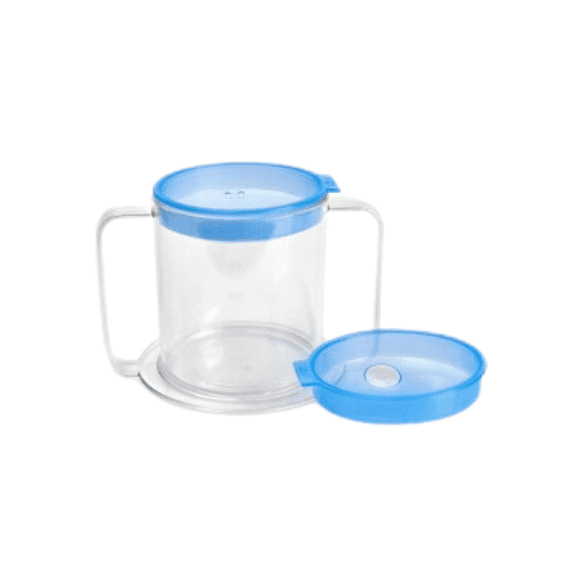 Providence Spillproof 2 HANDLE Clear Mug With 1 Thick Liquid BLUE Lid, Each