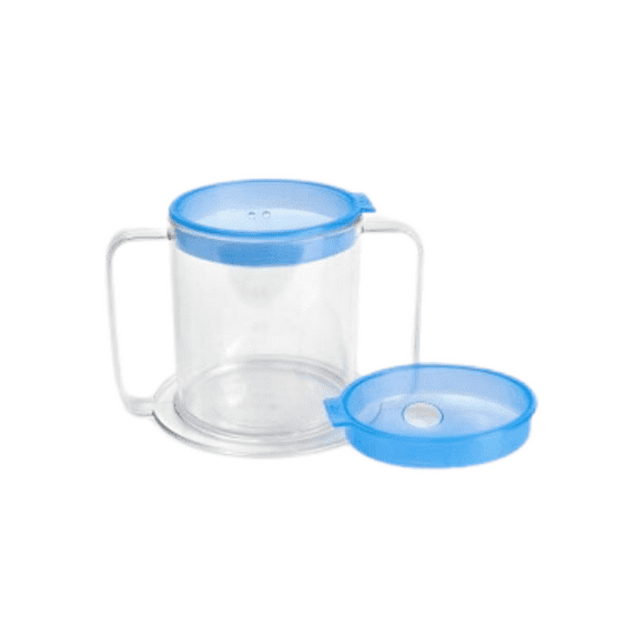 Providence Spillproof 2 HANDLE Clear Mug With 1 Thick Liquid BLUE Lid, Each