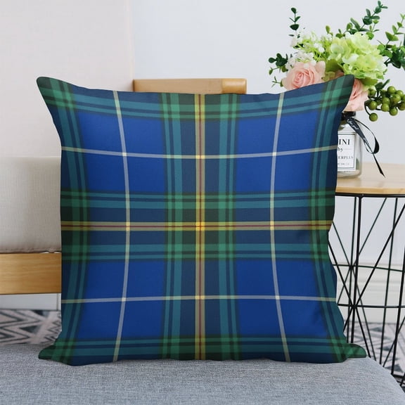 Province of Nova Scotia Tartan Linen Throw Pillow Covers 18"x18" Decorative Cushion Cases with Hidden Zipper for Sofa, Couch, Bed, Living Room–No Insert Made in USA