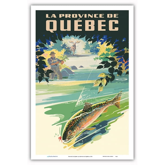 Province of Quebec (La Province de Québec) - Fly Fishing Fisherman - Vintage Travel Poster c.1930 - Master Art Print (Unframed) 12in x 18in