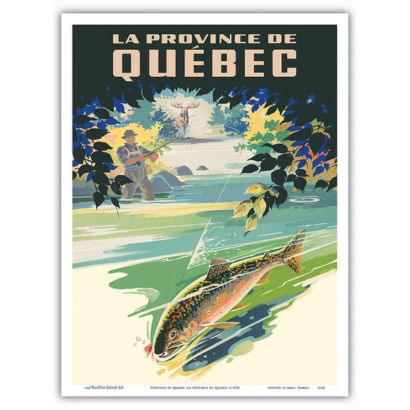 Province of Quebec (La Province de Québec) - Fly Fishing Fisherman - Vintage Travel Poster c.1930 - Master Art Print (Unframed) 9in x 12in