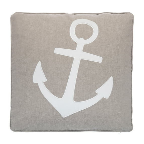 Provincetown by Levtex Home - Decorative Pillow (18x18in.) - Appliqued Anchor - Natural Beige and White