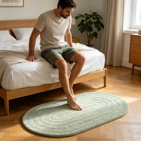 Provincial Crochet Bathrug, Oval bathmat with artisanally Handcrafted Crochet Border, Medium Rug, Perfect for Half Baths, Powder Rooms, bathrooms