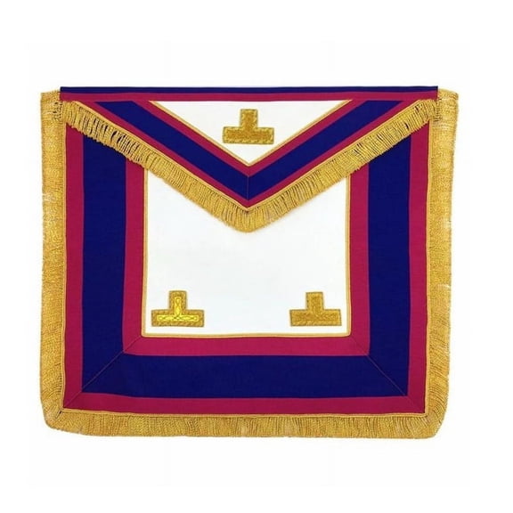 Provincial Mark English Regulation Apron - Pink & Blue with Gold Fringe, Adjustable Belt with Gold Snake Fitting, Rear Pocket, Available in Lambskin & Imitation Leather