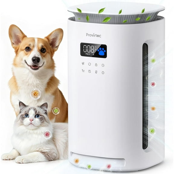 Provirtec Smart Air Purifier with H13 HEPA, 2500 sqft, Washable Pre-Filter, Dander Worries, Ultra Quiet Air Cleaner with 4-Side Wide Intake for Home