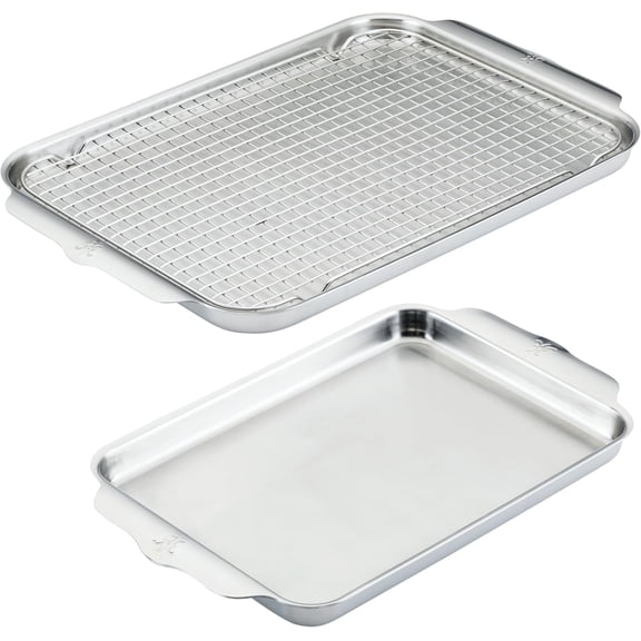 Provisions OvenBond 3-Piece Tri-ply Baking Sheet Set Professional Stainless Steel Bakeware, Half & Quarter Sheets & Rack