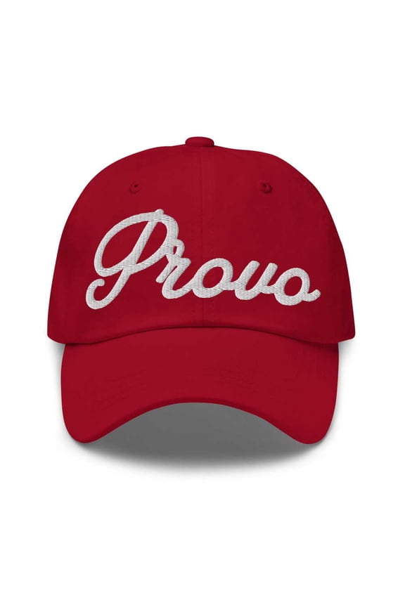 Provo Baseball Cap Provo Dad Hat Bold Script California CA Hat Embroidered Souvenir Gift Cranberry