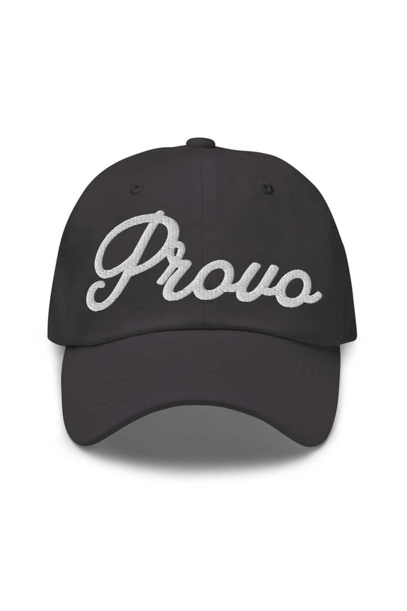 Provo Baseball Cap Provo Dad Hat Bold Script California CA Hat Embroidered Souvenir Gift Dark Grey